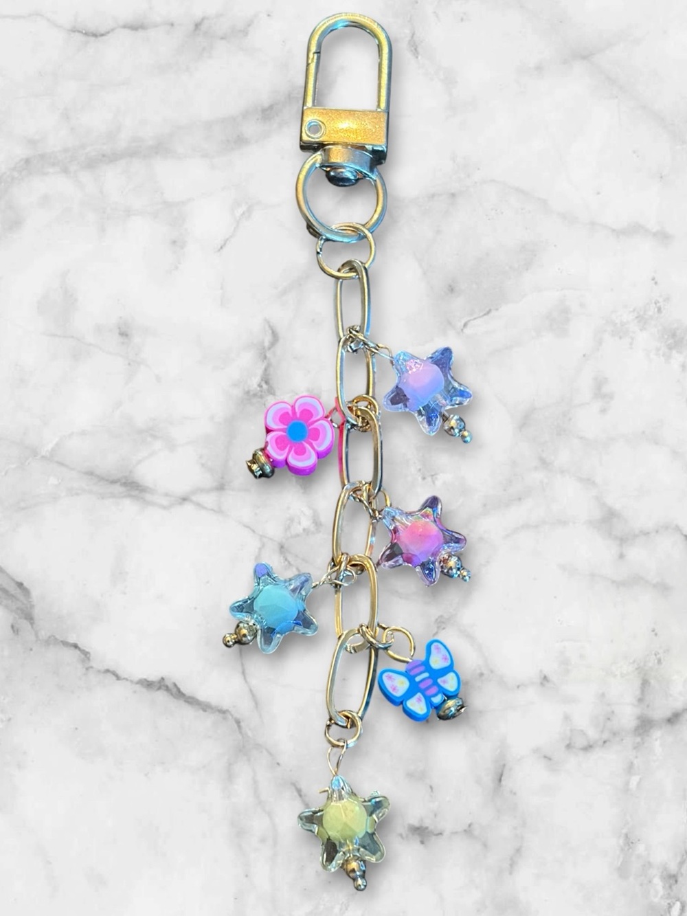 Iridescent Blue & Pink Charm Keychain Card Holder Accessory